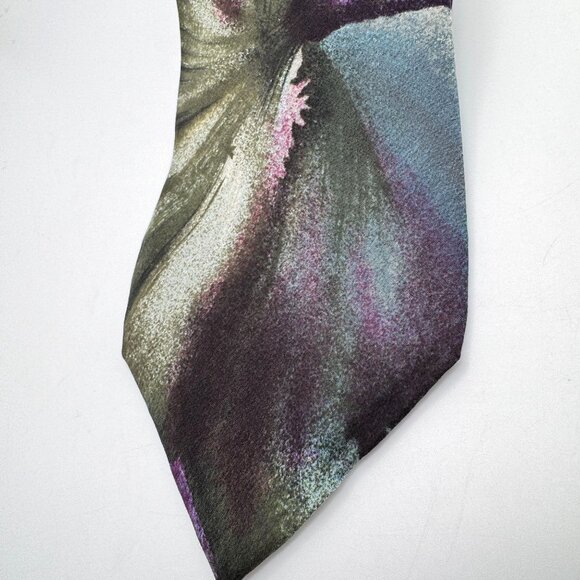 Cellini J. Riggings Vintage Neck Tie Purple Green Floral Pattern 100% Silk 4" - Picture 7 of 7
